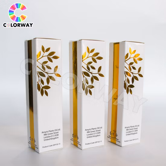 Offset UV personalizzato stampato ologramma oro argento stampa a caldo cartone ondulato profumi cosmetici imballaggio scatole di carta con inserto in carta e finestra in PVC